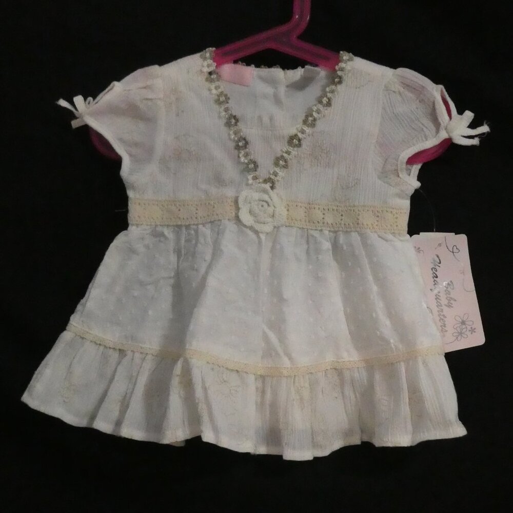 BABY HEADQUARTERS White Floral Lace Baptism Christening Dress - 12 Months